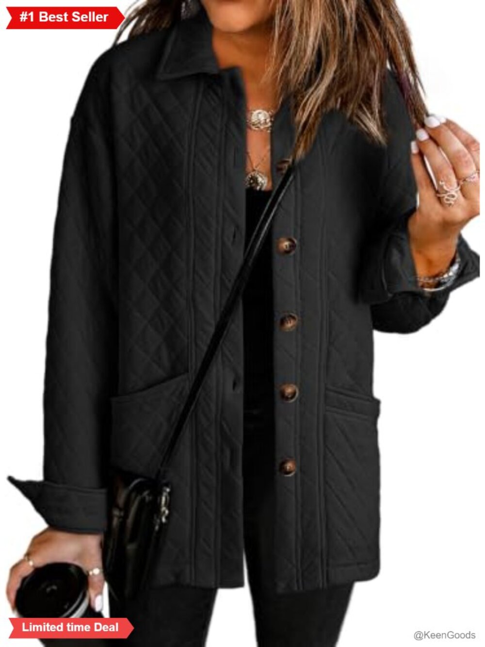 Quilted Button Down Shacket Lightweight Casual Jacket with Pockets